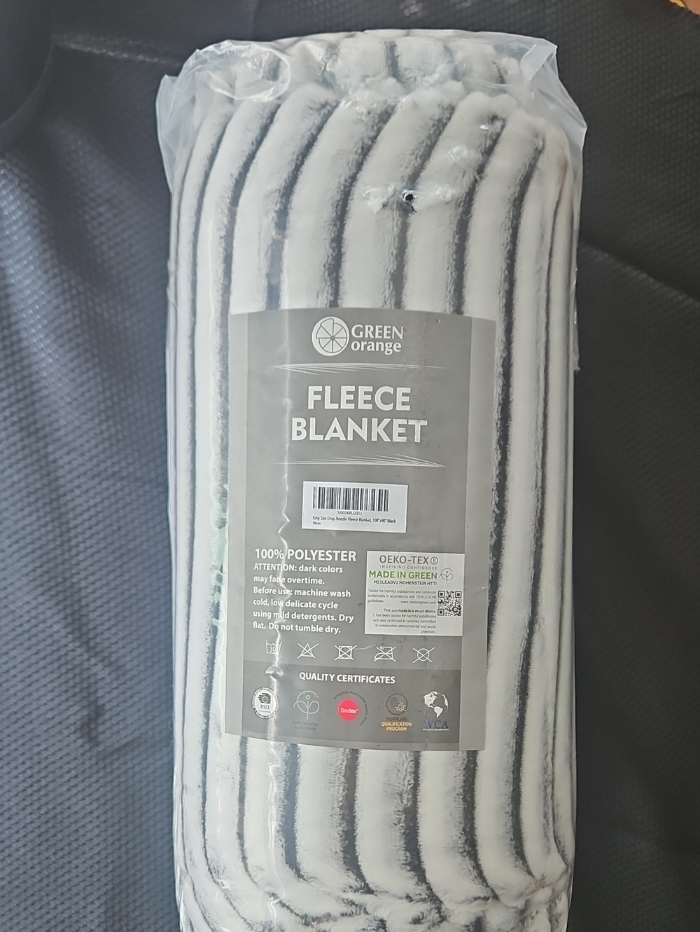 Striped White & Gray Fleece Blanket